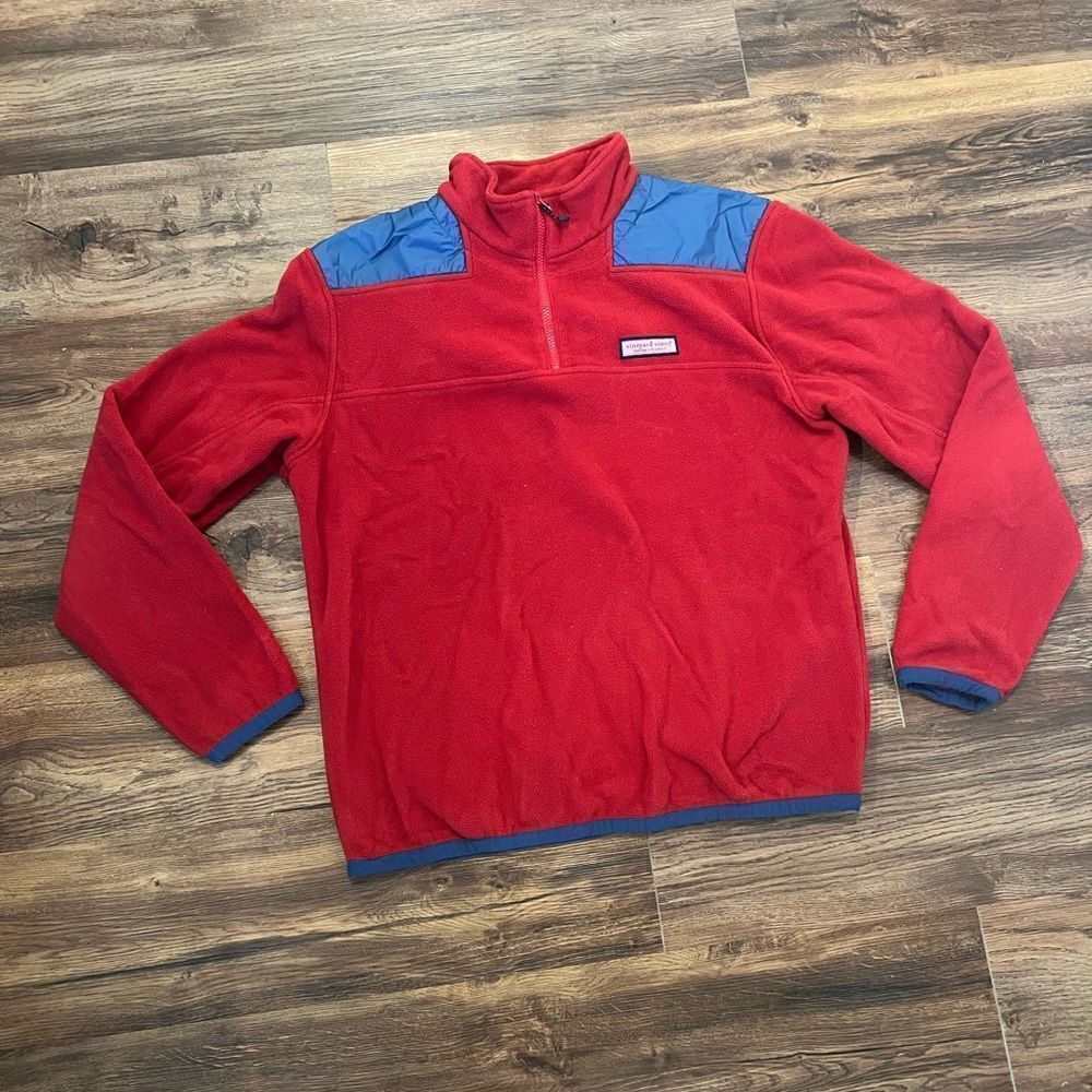 Vineyard Vines Men’s Red and Blue Fleece Shep Shirt Pullover